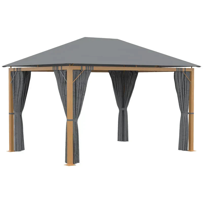 Gazebo da giardino rettangolare con tende e telo tetto in poliestere 4 x 3 m – Struttura in alluminio