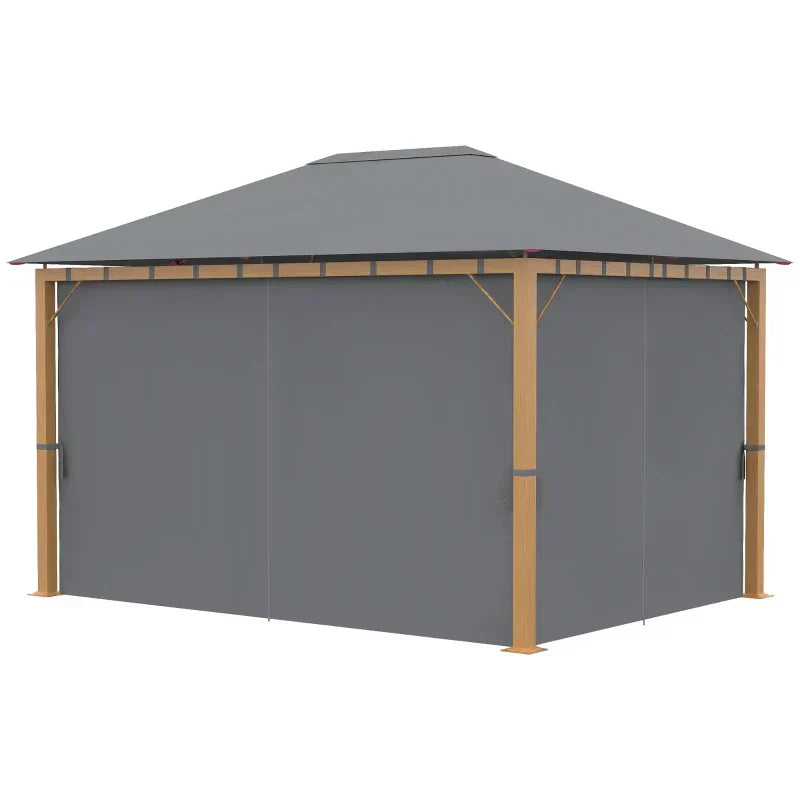 Gazebo da giardino rettangolare con tende e telo tetto in poliestere 4 x 3 m – Struttura in alluminio