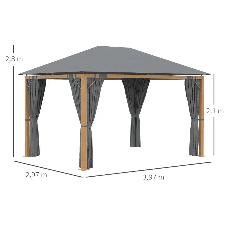 Gazebo da giardino rettangolare con tende e telo tetto in poliestere 4 x 3 m – Struttura in alluminio