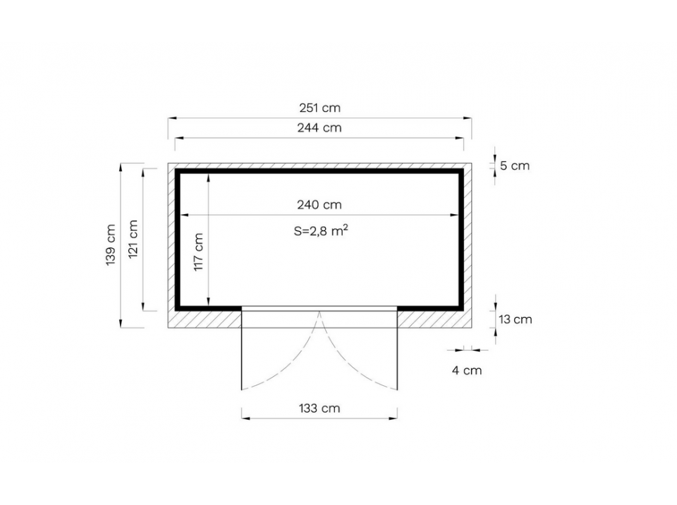 Casetta da giardino in legno - 2.8m² - 244 x 121cm