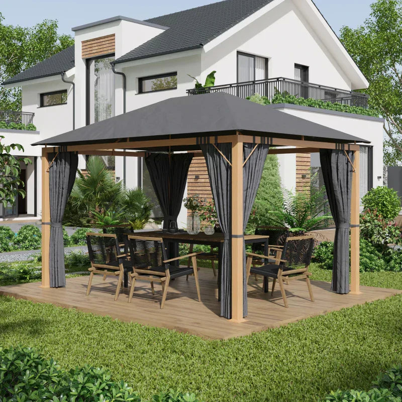 Gazebo da giardino rettangolare con tende e telo tetto in poliestere 4 x 3 m – Struttura in alluminio