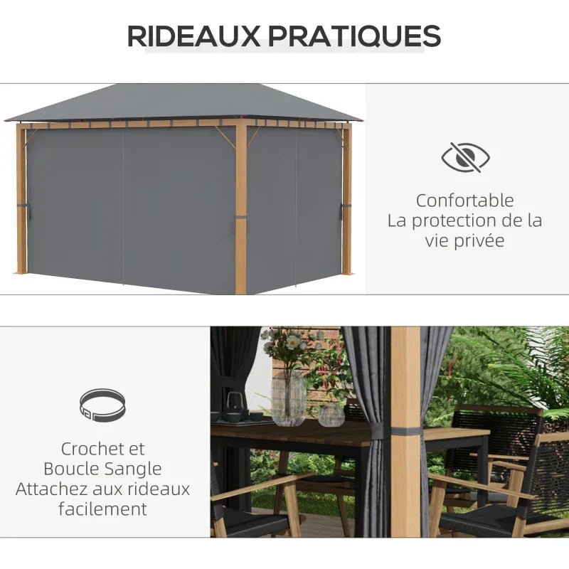 Gazebo da giardino rettangolare con tende e telo tetto in poliestere 4 x 3 m – Struttura in alluminio