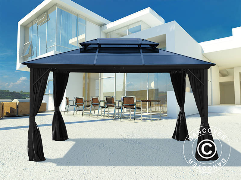 Gazebo Santa Ana con tende e zanzariera, 3x4m, nero