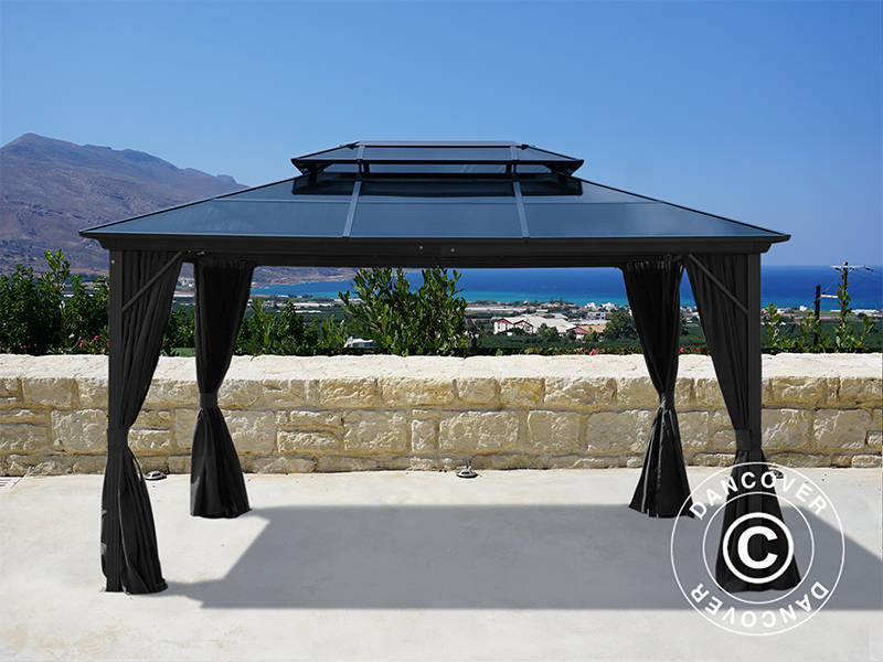 Gazebo Santa Ana con tende e zanzariera, 3x4m, nero