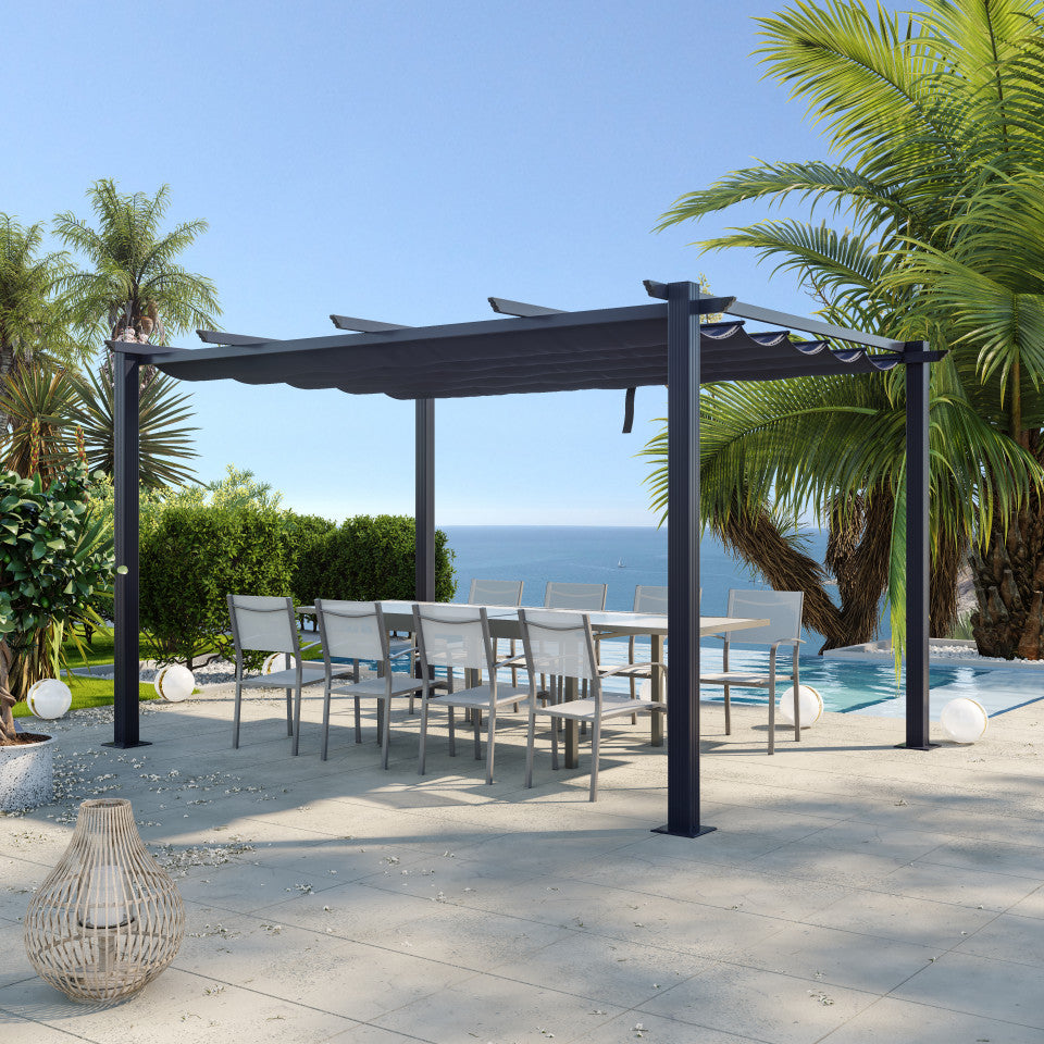 Gazebo / Pergola in alluminio, 3x4m, telo scorrevole retrattile
