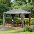 Gazebo da giardino rettangolare con tende e telo tetto in poliestere 4 x 3 m – Struttura in alluminio