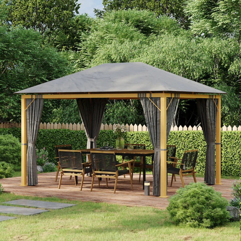 Gazebo da giardino rettangolare con tende e telo tetto in poliestere 4 x 3 m – Struttura in alluminio