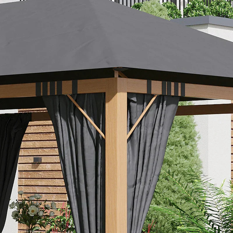 Gazebo da giardino rettangolare con tende e telo tetto in poliestere 4 x 3 m – Struttura in alluminio