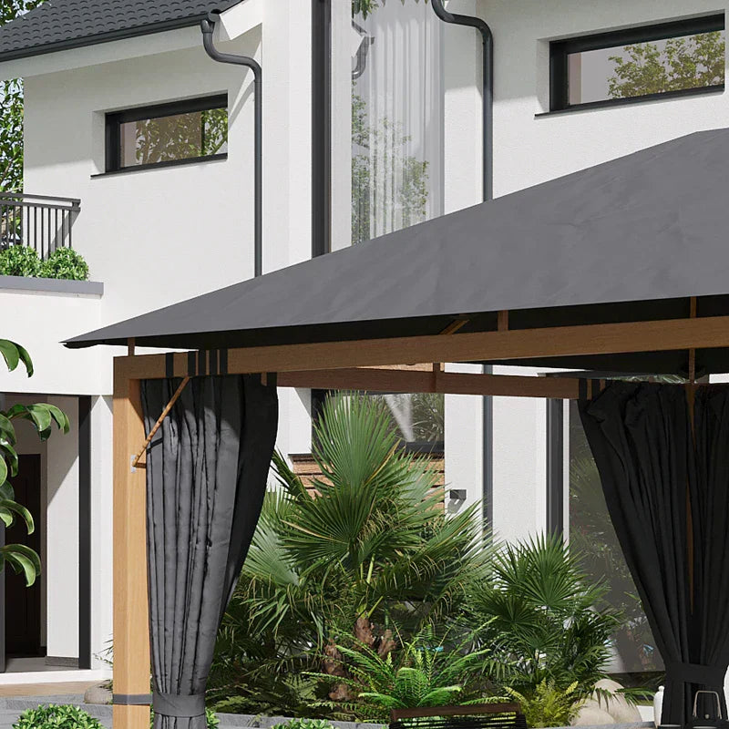 Gazebo da giardino rettangolare con tende e telo tetto in poliestere 4 x 3 m – Struttura in alluminio