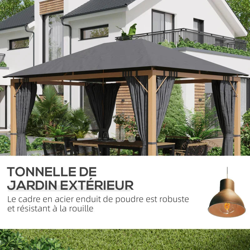 Gazebo da giardino rettangolare con tende e telo tetto in poliestere 4 x 3 m – Struttura in alluminio