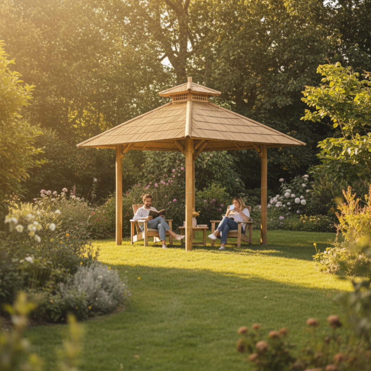 Paillote in Bambù da Giardino | Gazebo & Pergola Naturale con Tetto in Bambù o Palma | 250x250 & 300x300 cm