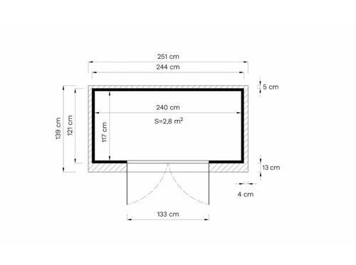 Casetta da giardino in legno - 2.8m² - 244 x 121cm