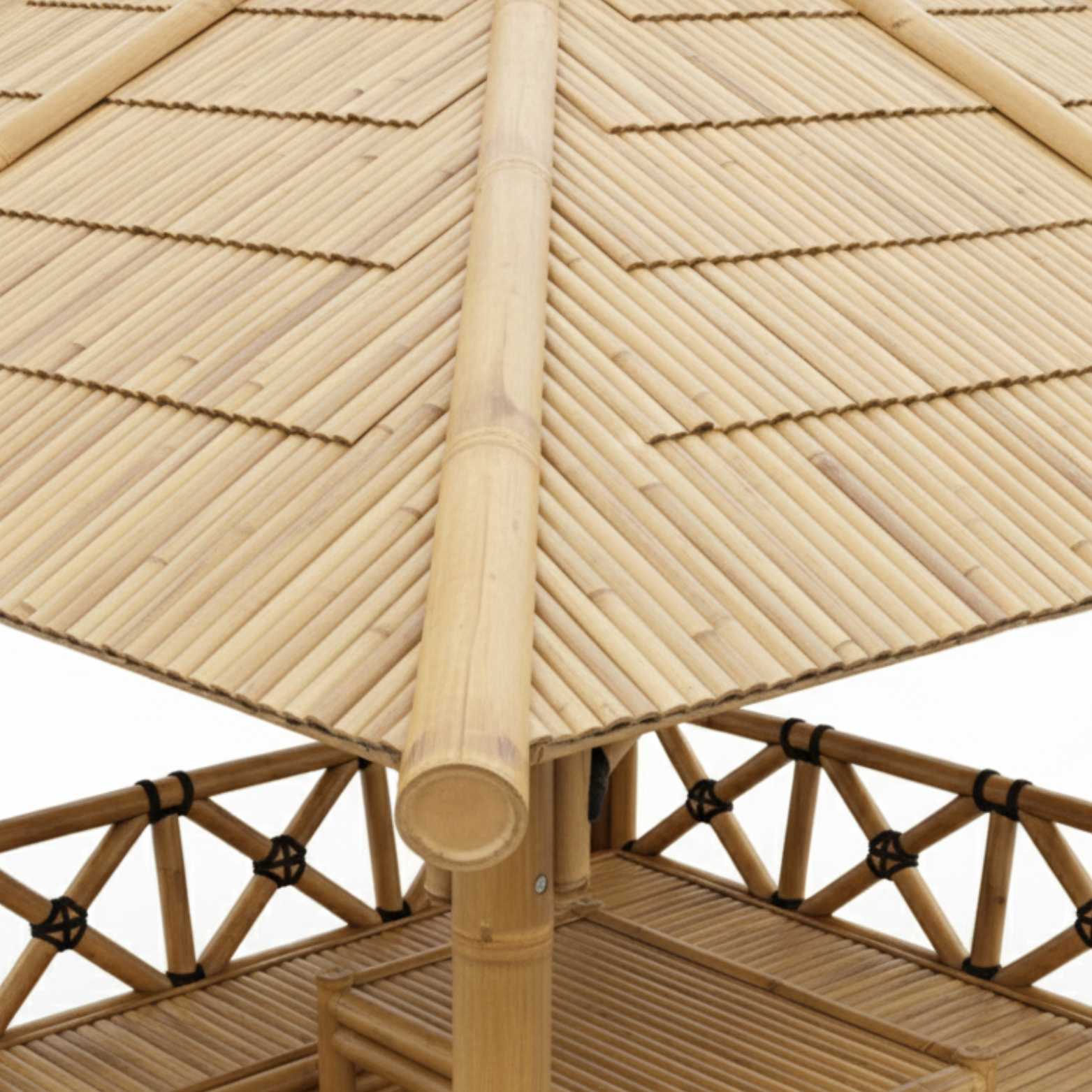Paillote in Bambù con Panche M1 | Gazebo & Pergola Naturale con Spazio Pranzo | Tetto in Bambù o Palma | 250x250 & 300x300 cm