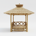 Gazebo in bambù tradizionale ispirato a Bali con piattaforma sopraelevata, tetto impermeabile e circolazione d'aria naturale integrata