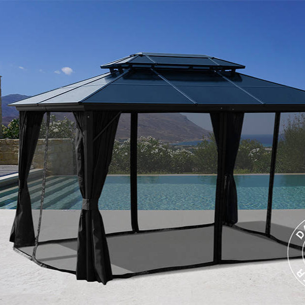 Gazebo Santa Ana con tende e zanzariera, 3x4m, nero