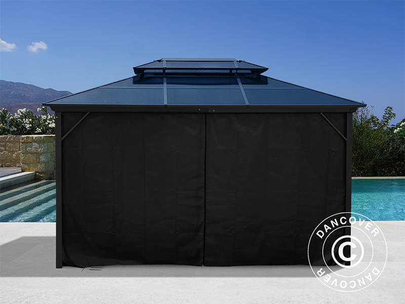 Gazebo Santa Ana con tende e zanzariera, 3x4m, nero