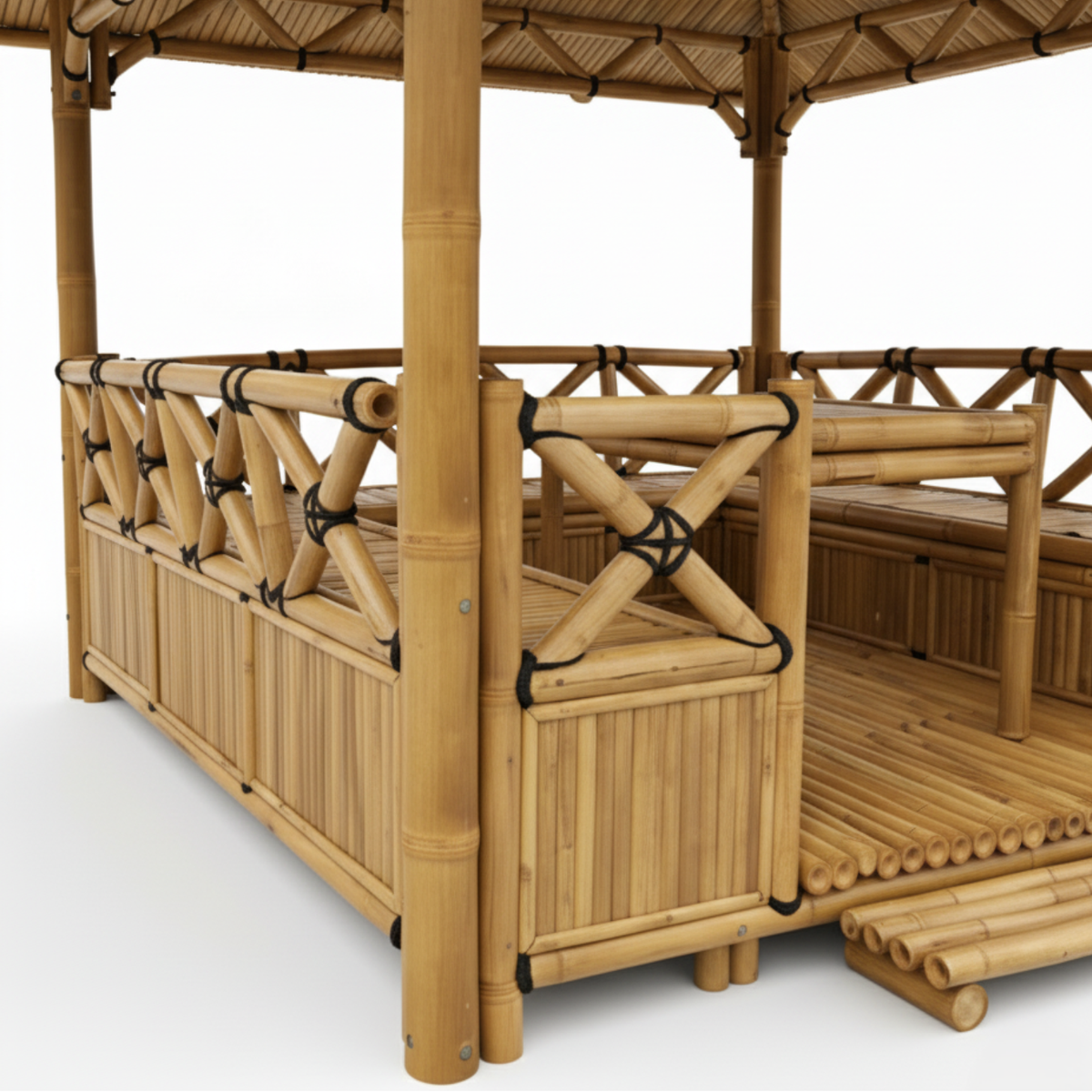 Paillote in Bambù con Panche M1 | Gazebo & Pergola Naturale con Spazio Pranzo | Tetto in Bambù o Palma | 250x250 & 300x300 cm
