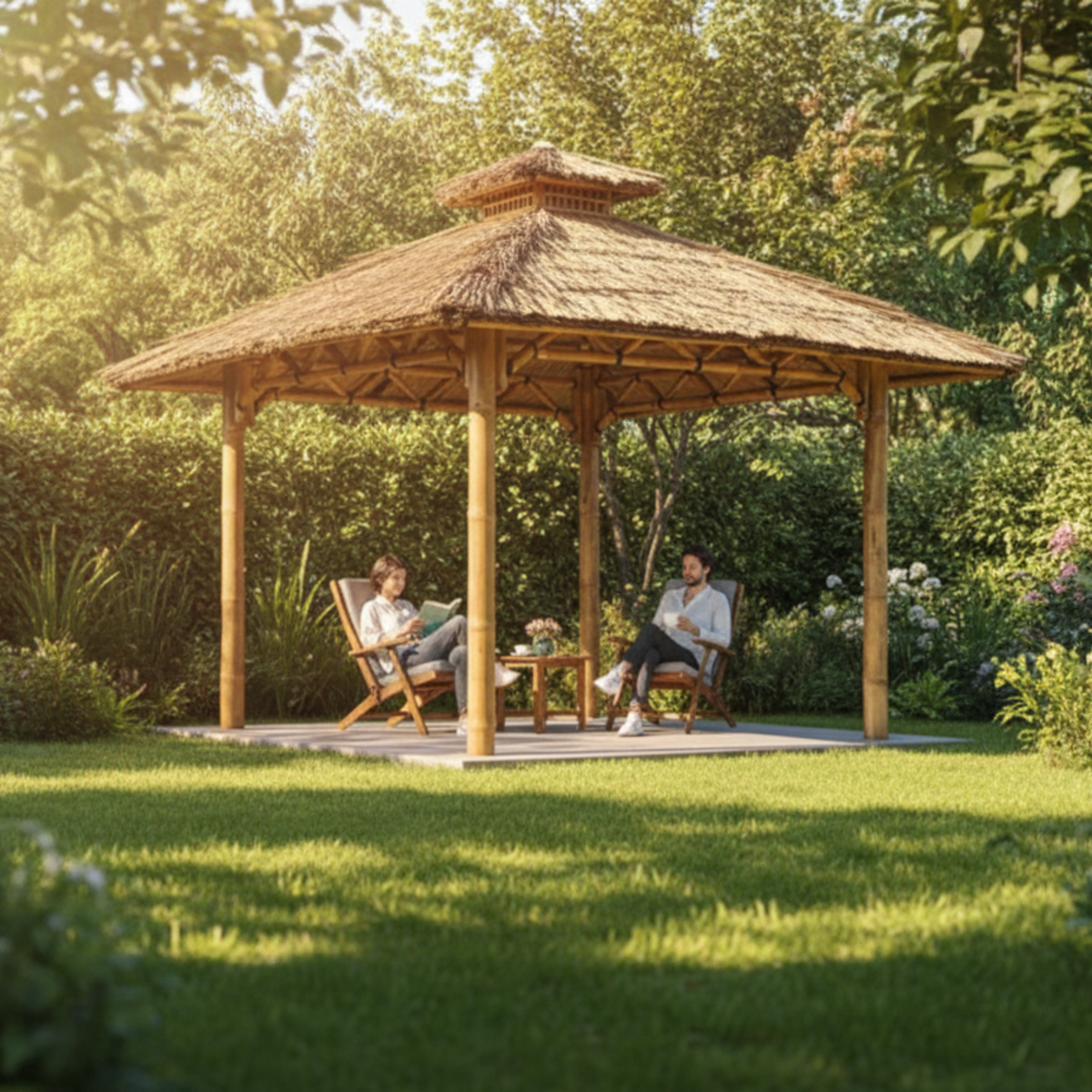 Paillote in Bambù da Giardino | Gazebo & Pergola Naturale con Tetto in Bambù o Palma | 250x250 & 300x300 cm