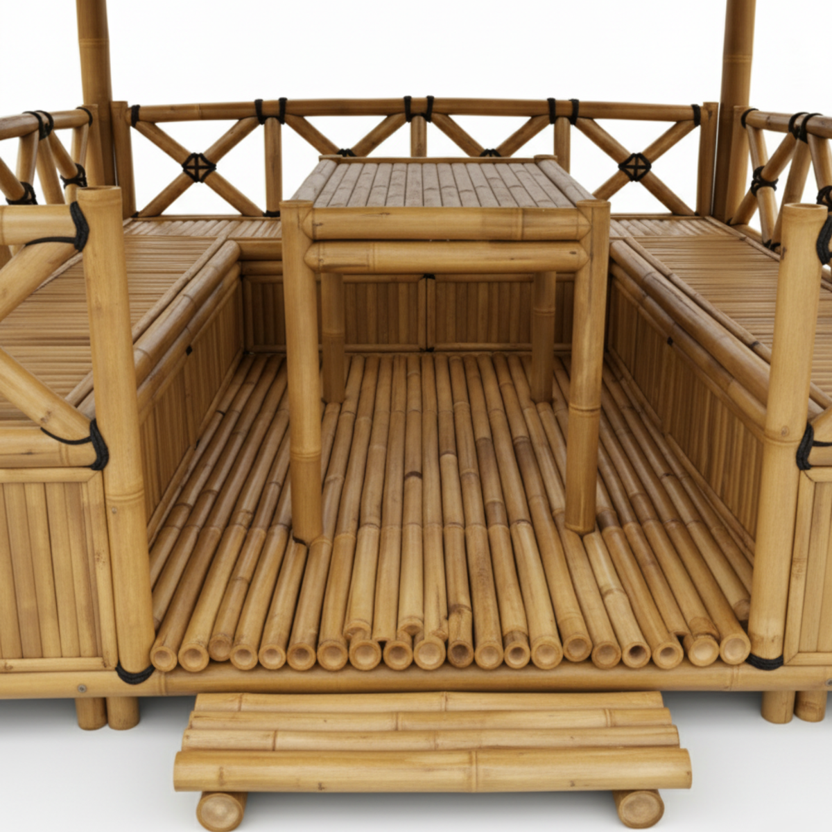 Paillote in Bambù con Panche M1 | Gazebo & Pergola Naturale con Spazio Pranzo | Tetto in Bambù o Palma | 250x250 & 300x300 cm