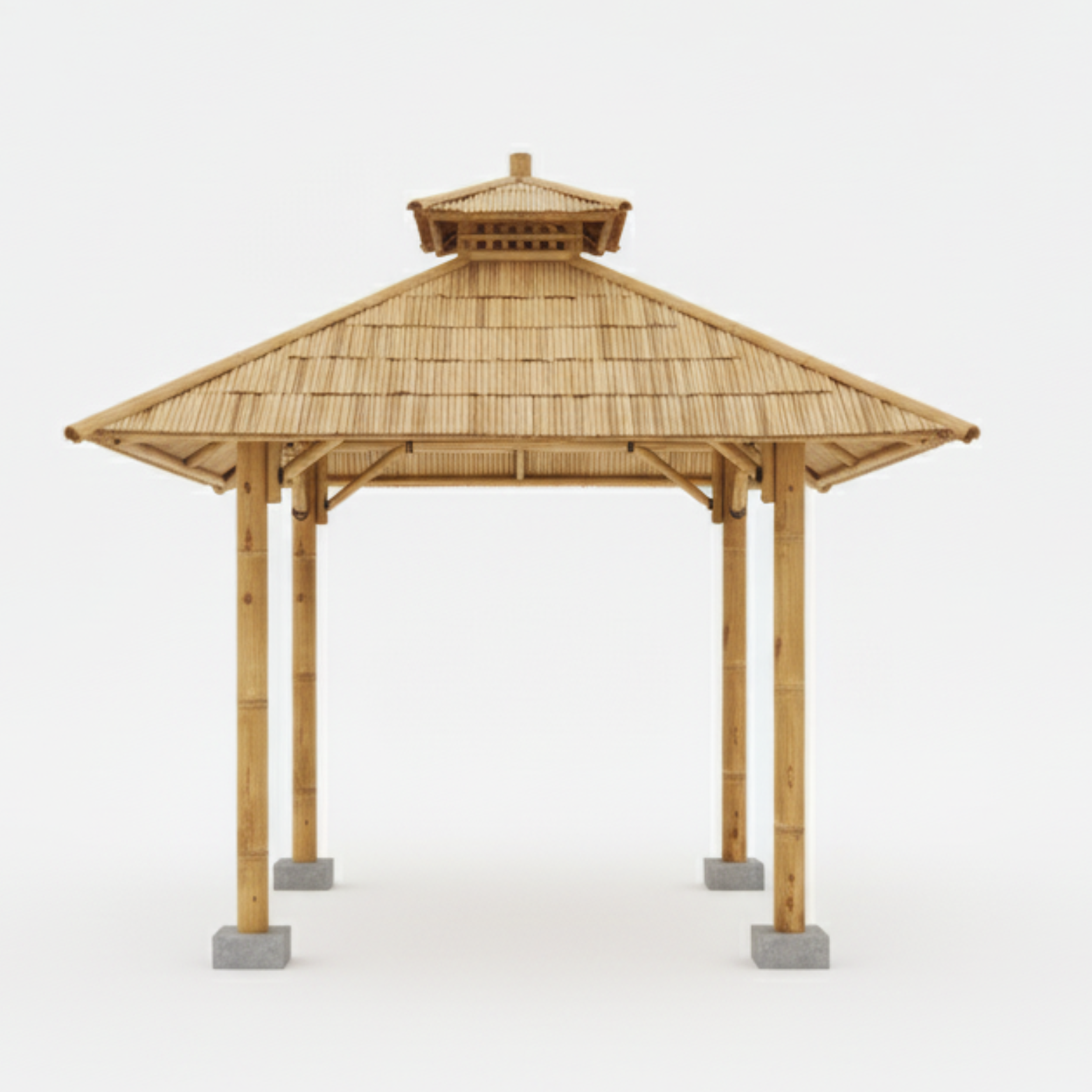 Pergola in bambù naturale per creare uno spazio pranzo esterno protetto 