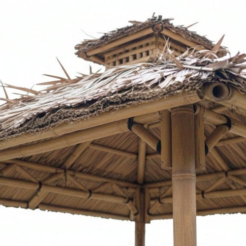 Paillote in Bambù con Panche M2 | Gazebo & Pergola Naturale con Tavoli | Tetto in Bambù o Palma | 250x250 & 300x300 cm