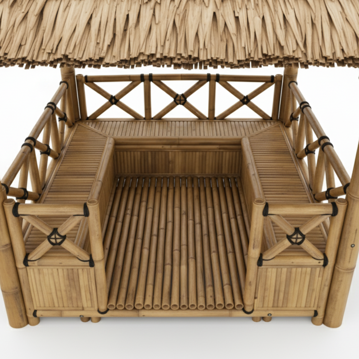 Paillote in Bambù con Panche M1 | Gazebo & Pergola Naturale con Spazio Pranzo | Tetto in Bambù o Palma | 250x250 & 300x300 cm