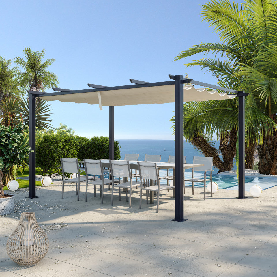 Gazebo / Pergola in alluminio, 3x4m, telo scorrevole retrattile
